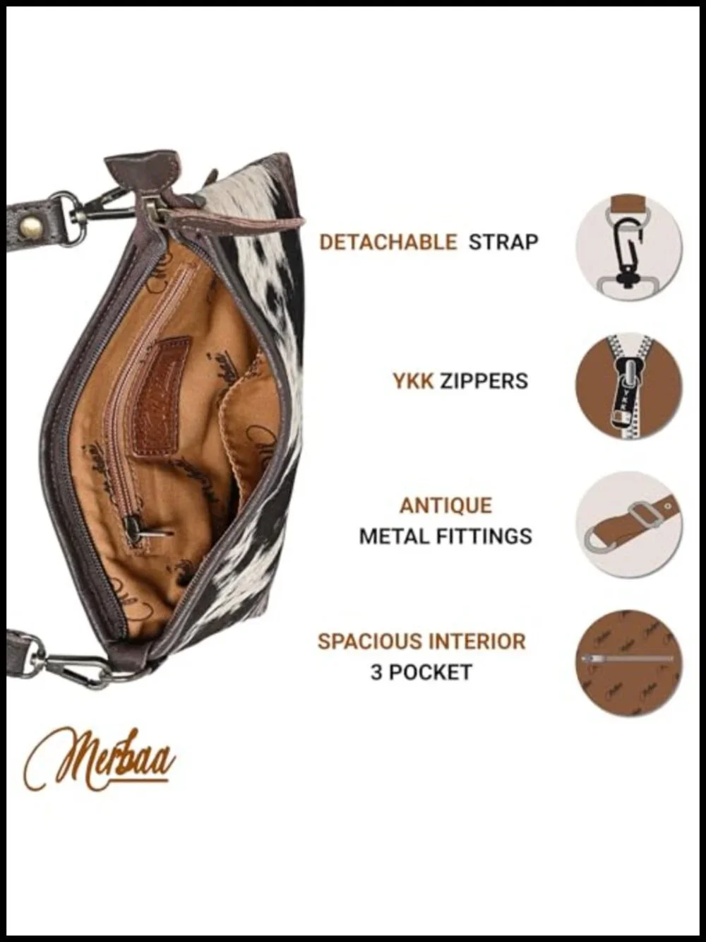 Western Cowhide Tooled Leather Small Crossbody Bag with Adjustable Strap
